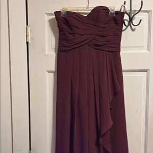 NWOT David's Bridal Red Ruched Ruffled Strapless Gown
